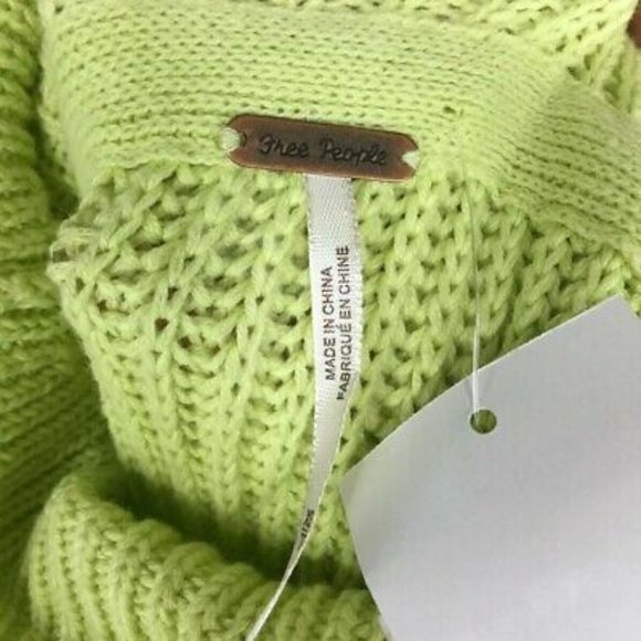 FREE PEOPLE | Neon Lime Green Cowl Neck Ruffle Hem Layer Cake Boho Knit Sweater - Picture 8 of 9